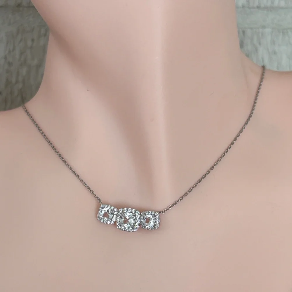 Cushion Cut 2.50 ct Genuine White Sapphire Station Necklace Sterling Silver 18